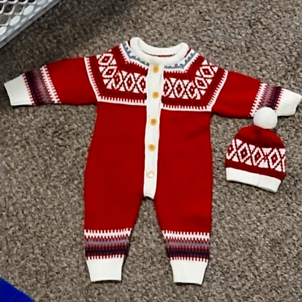 Red oneies with hat